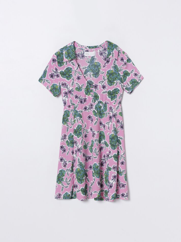 Vestido camisa de manga curta - Rosa claro