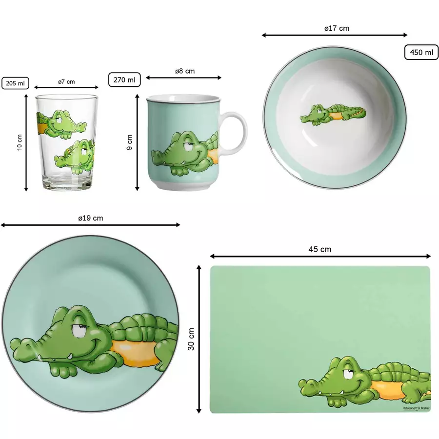 Ritzenhoff & Breker GmbH & Co. KG Geschirr-Set mit Kinderbecher Happy Zoo Krokodil 7er Set bunt