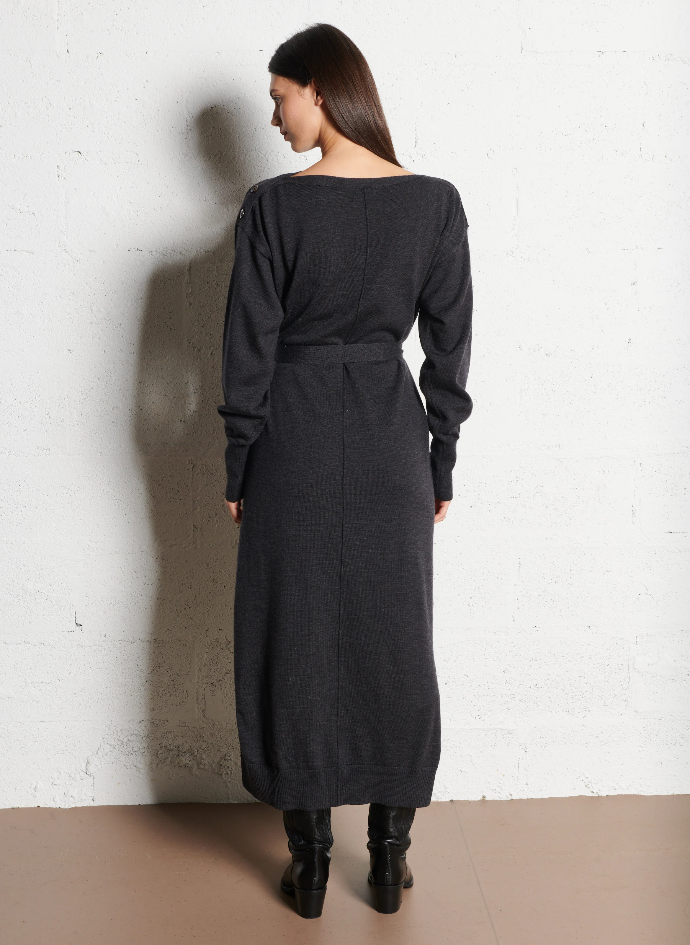 CLEA - Robe longue en maille côtelée | Gris