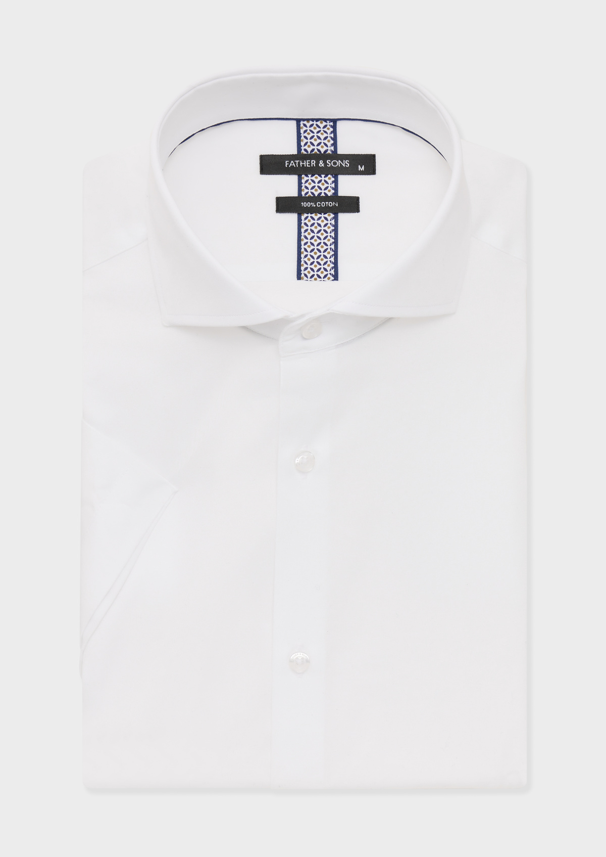 Chemise manches courtes Slim en satin de coton uni blanc