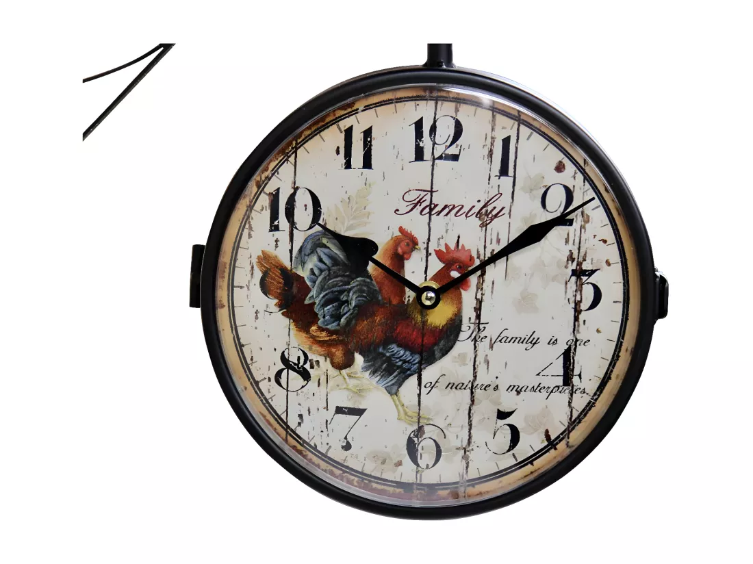 Horloge de gare ancienne double face family coq forge Fer Forgé Blanc - Décoration d'Autrefois