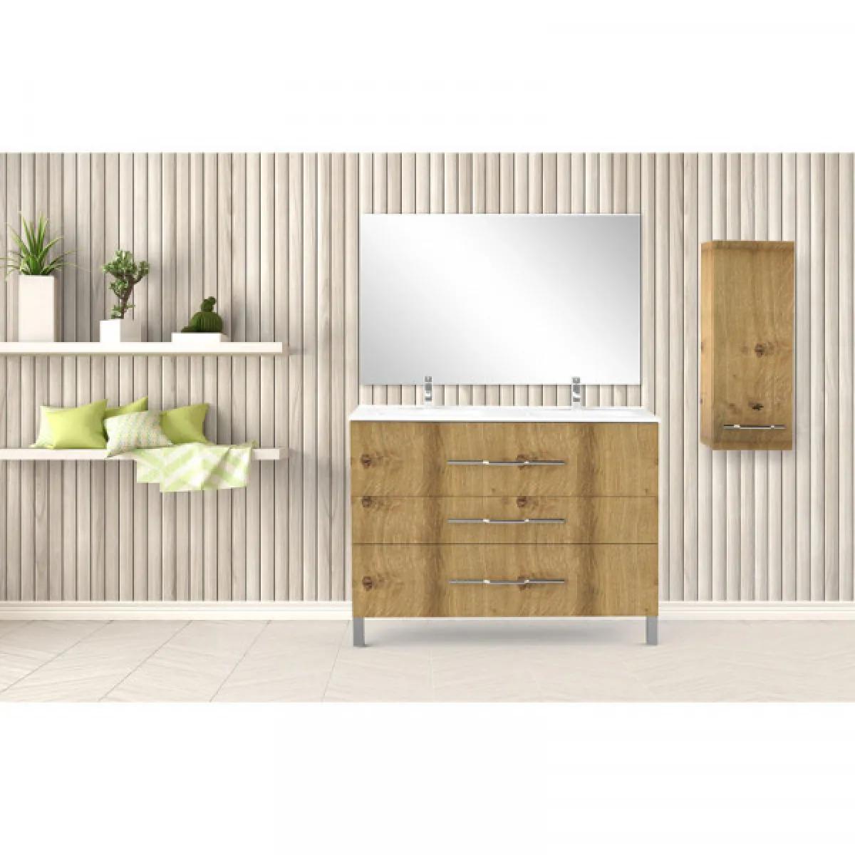 dansmamaison Meuble double vasque Chêne Rustique LANA