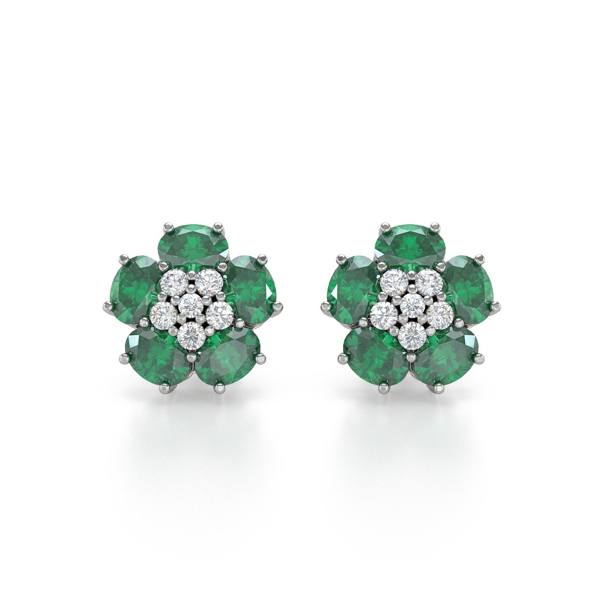 Boucles d'oreilles ADEN Fleur Emeraude et Diamants sur Argent 925 2.86grs