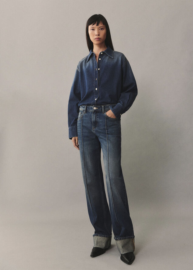 MANGO Oversized denim shirt Open blue