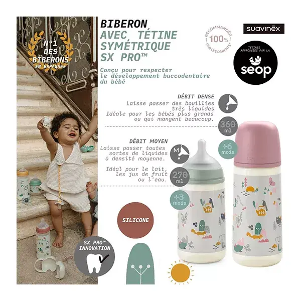 Suavinex Biberon Tetine Sxpro taille-L Walk In The Park Vert 360Ml