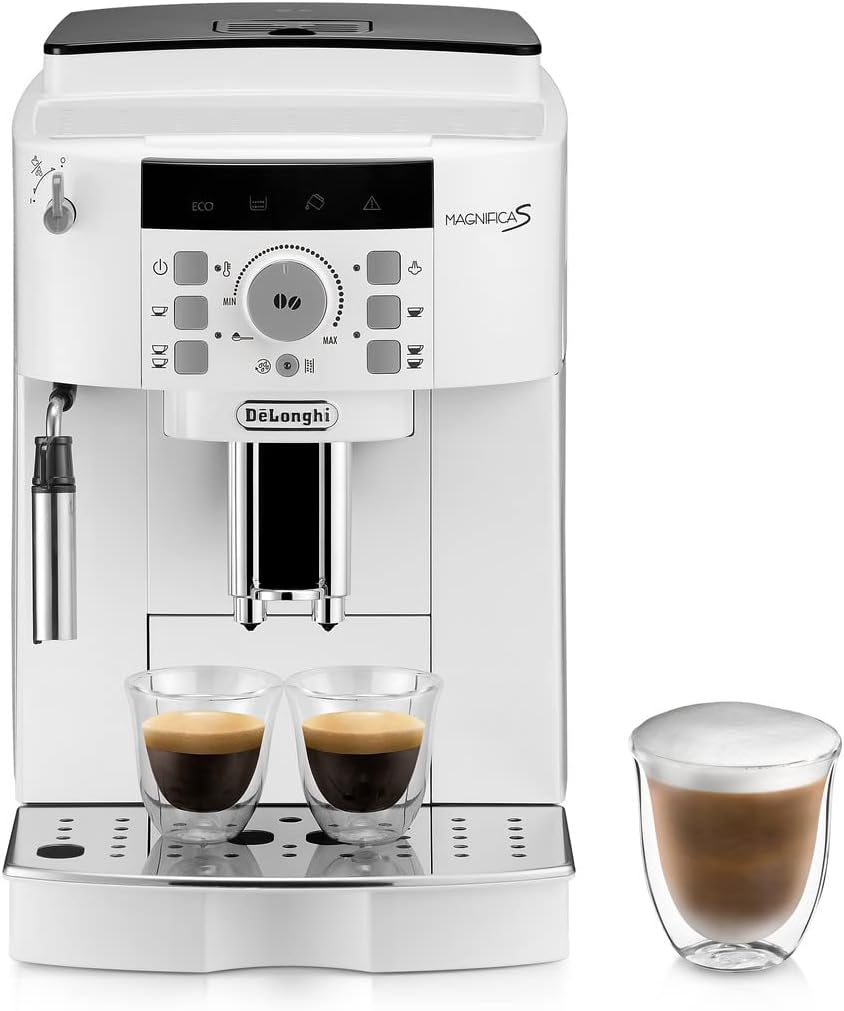 De'Longhi Magnifica S ECAM22.110.W, Automatische Kaffeemaschine, Manuell Einstellbarer Milchaufschäumer, Bean-to-Cup Espressomaschine, 2 Rezepte, Temperaturkontrolle, 2 Espressi Gleichzeitig, Weiß