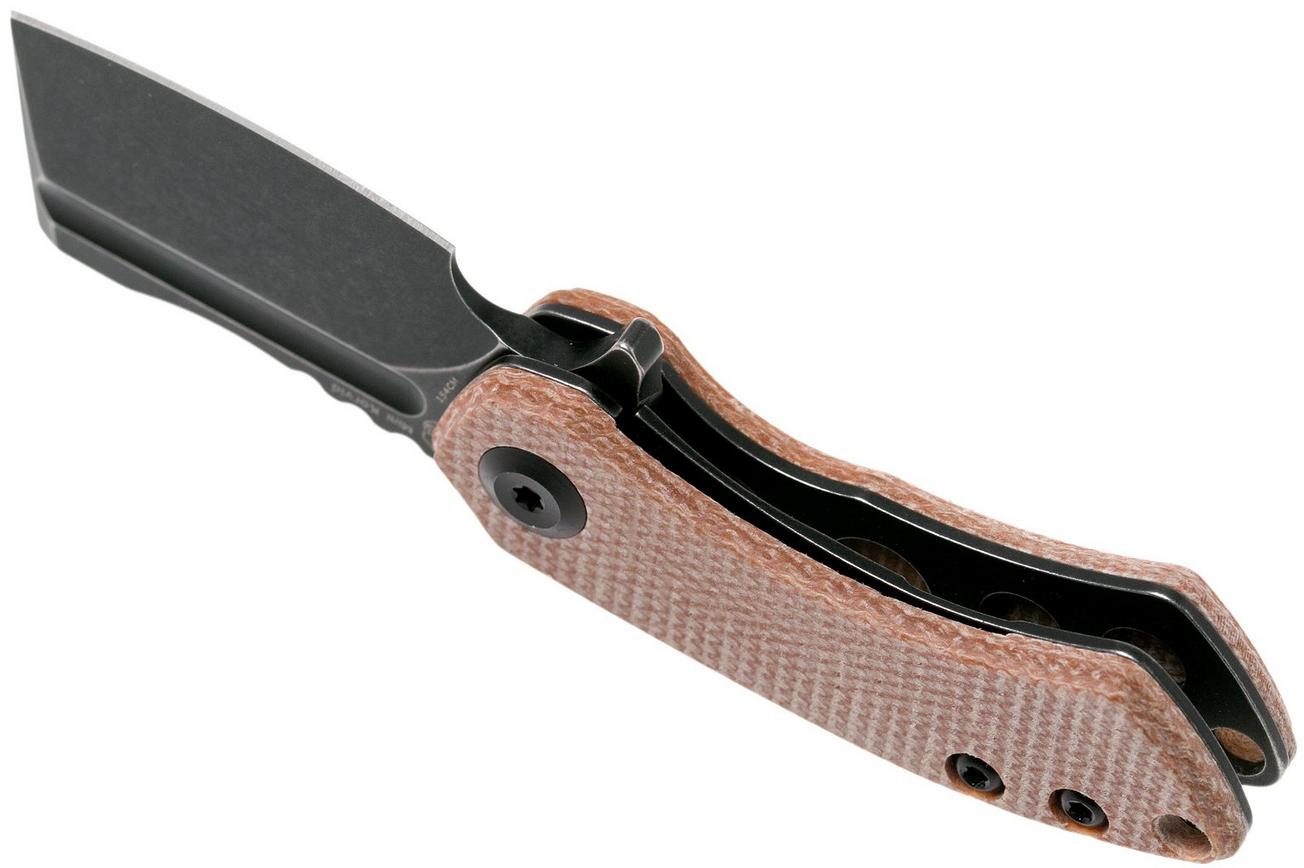 Kansept Mini Korvid T3030A5 Blackwashed, Brown Micarta zakmes, Justin Koch design