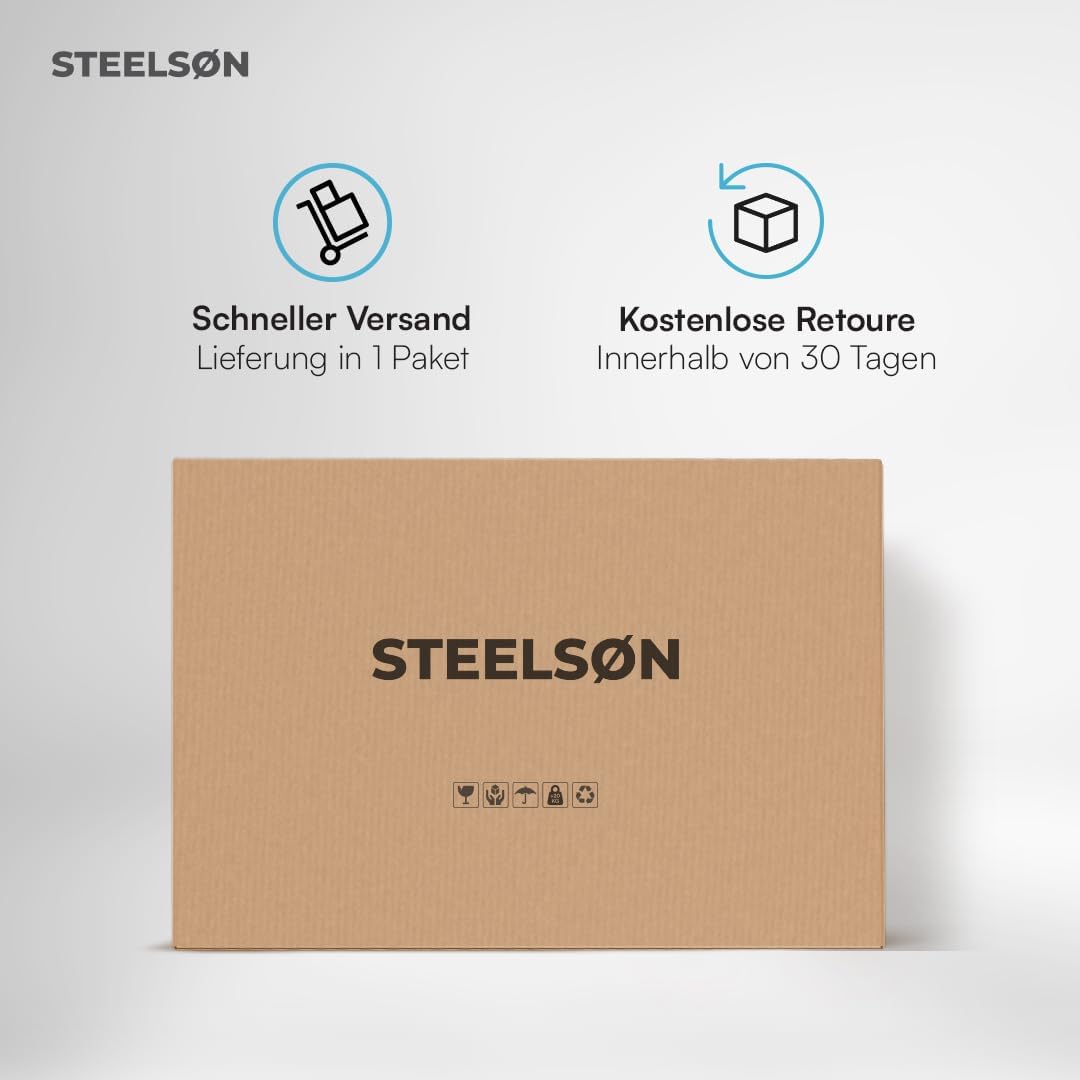 STEELSØN Polyrattan Gartenmöbel Set 4 TLG Thalora, Balkonmöbel Set Ink. 2er Sofa, 2 Stühle, Tisch & Sitzkissen, Terrassenmöbel Lounge, wetterfest grau-meliert