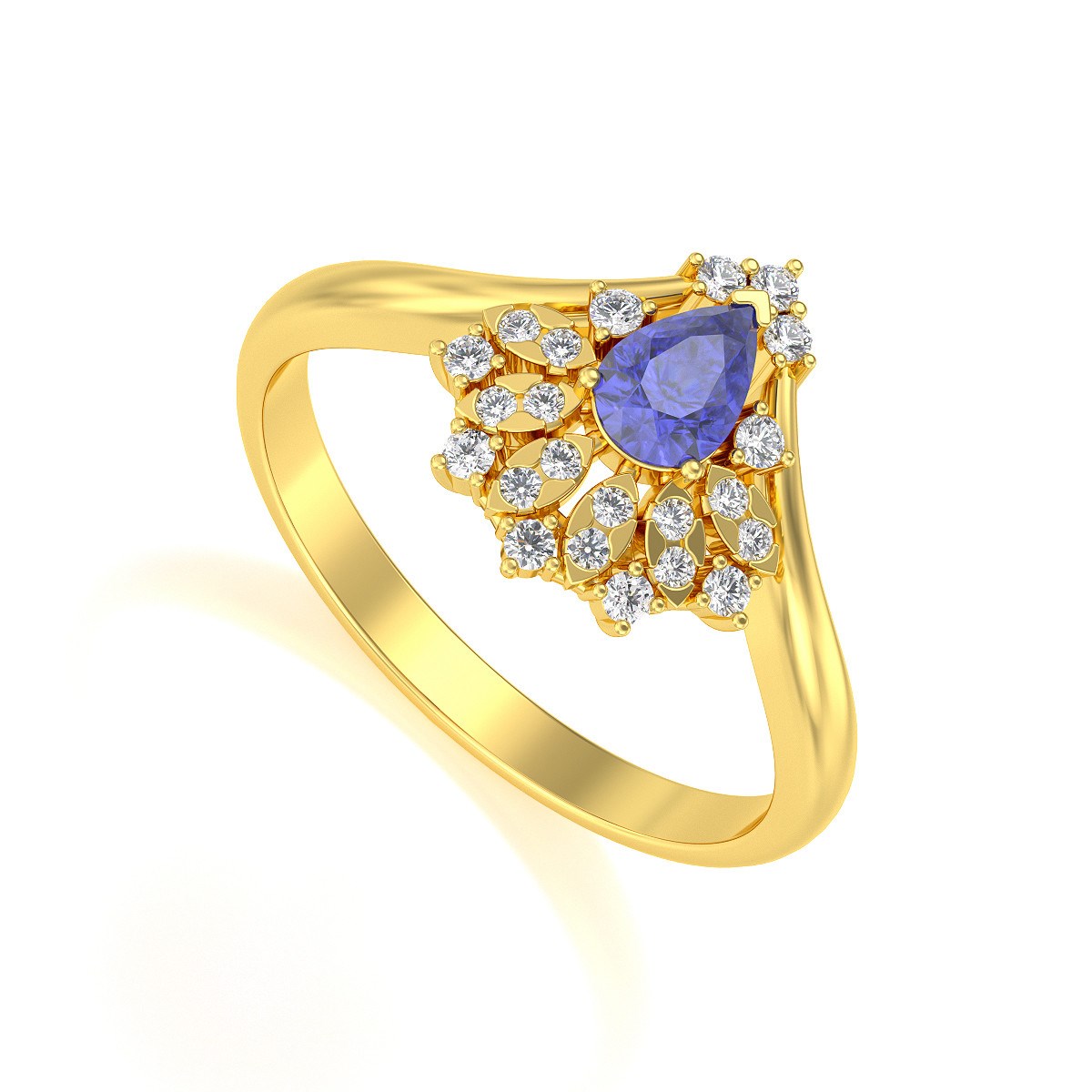 Bague ADEN Or 585 Jaune Tanzanite et diamants 3.6grs