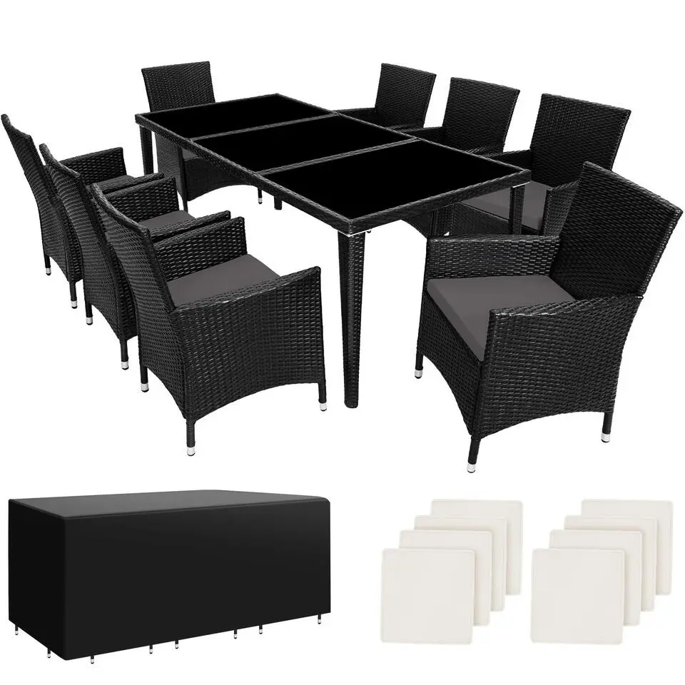 tectake - tuinset 8 stoelen tafel Monaco - wicker - zwart