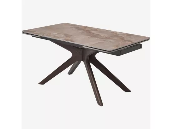 HABITAT - Table rectangulaire extensible en céramique et bois massif finition noyer - Beige ambré - Misto