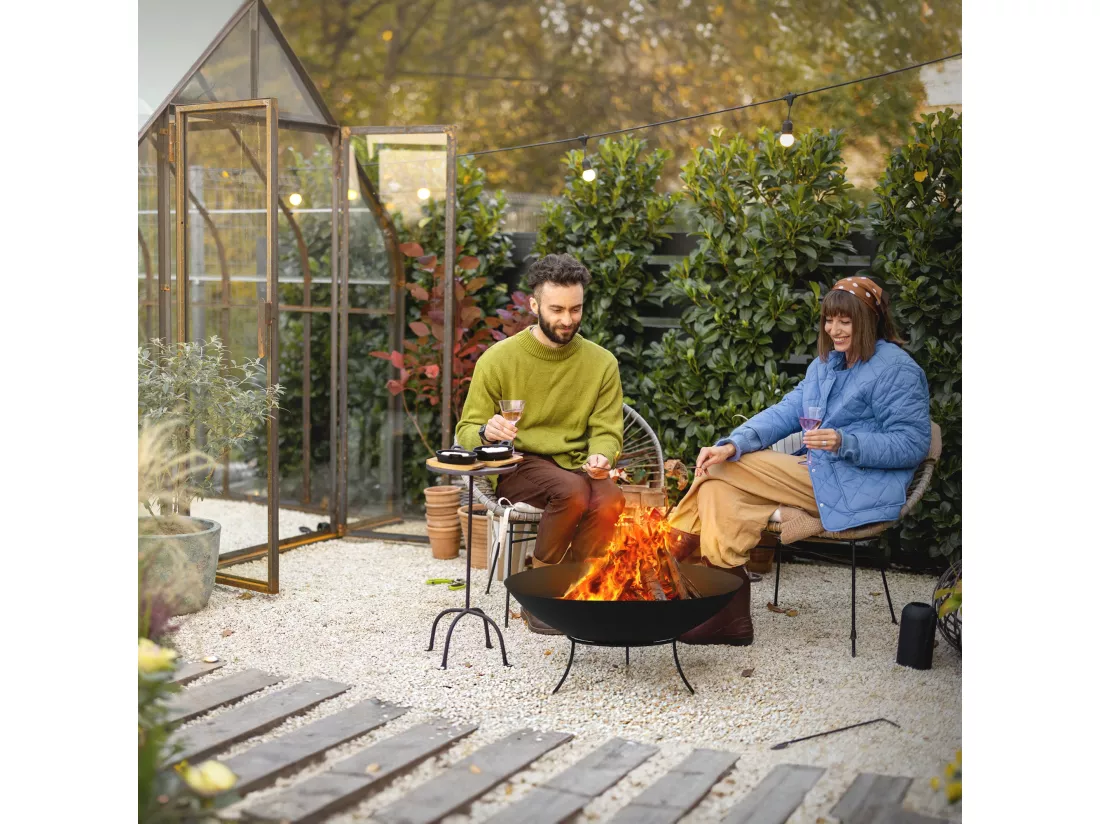 Bol à feu basero noir en acier avec 3 pieds foyer grille barbecue Ø 55 x 24 cm