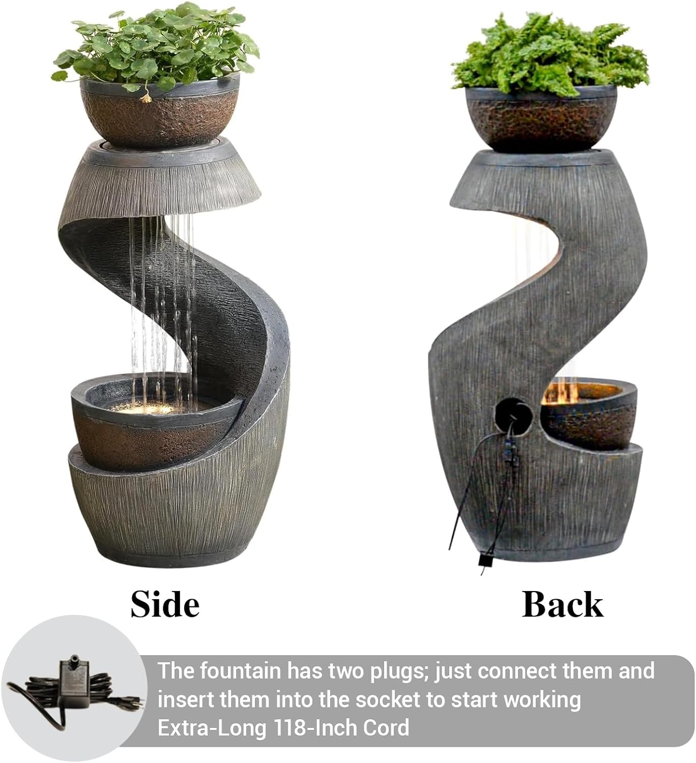 Gartenbrunnen Brunnen Zierbrunnen Zimmerbrunnen Brunnen Springbrunnen mit LED-Licht Wasserfall Wasserspiel für Garten,Balkon,Terrasse 82 cm Tall
