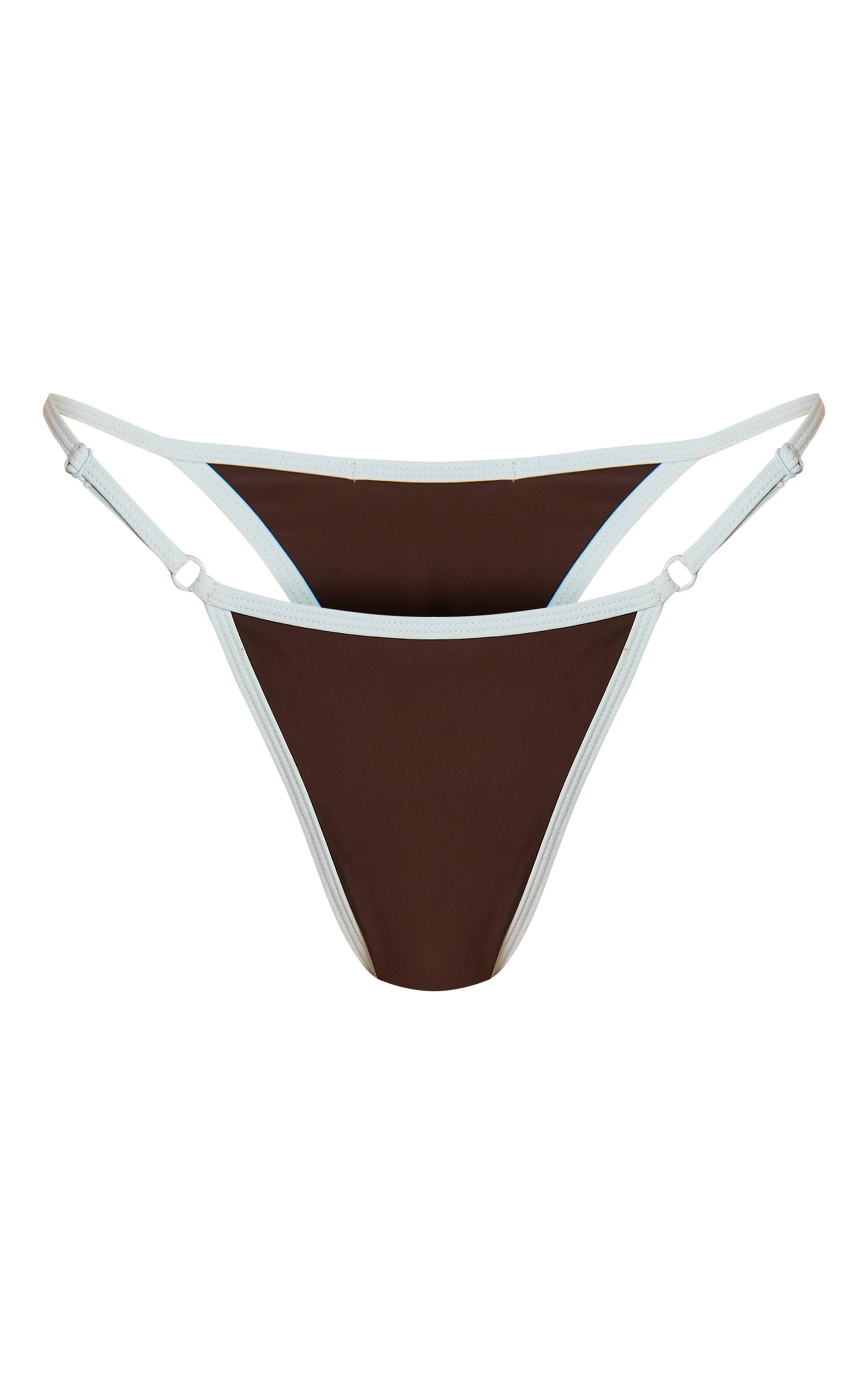 Chocolat Bas De Bikini Tanga À Liens Imprimé Léopard Avec Bordure Contrastante
