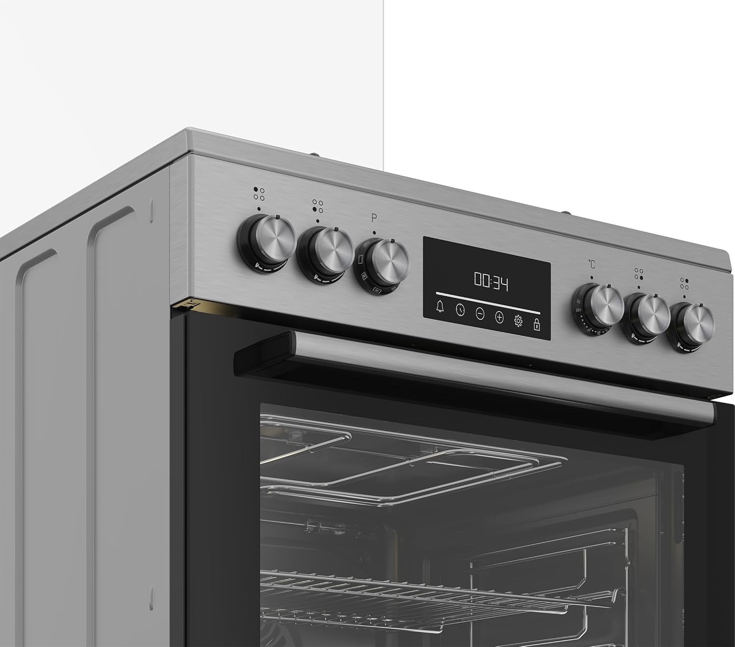 Beko FBM62320XDSL Freistehender Herd, Multifunktionsofen mit Gaskochfeld, 72 l Garraum-Volumen, 4 Kochzonen, 8 Heizarten, Seitengitter, Multifunktionsdisplay, Edelstahl