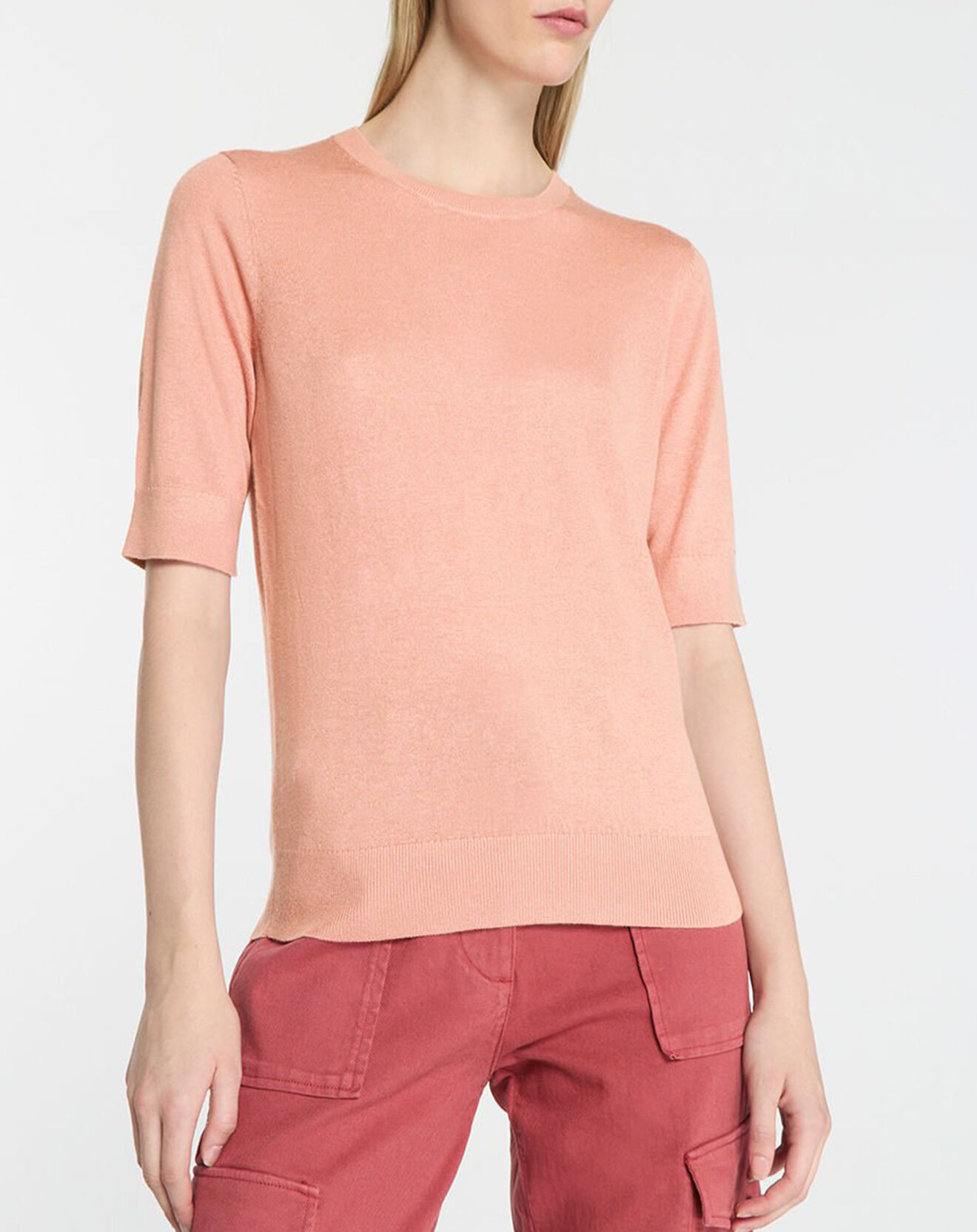 Galeries Lafayette Pull en Soie & Cachemire Fifi manches courtes rose