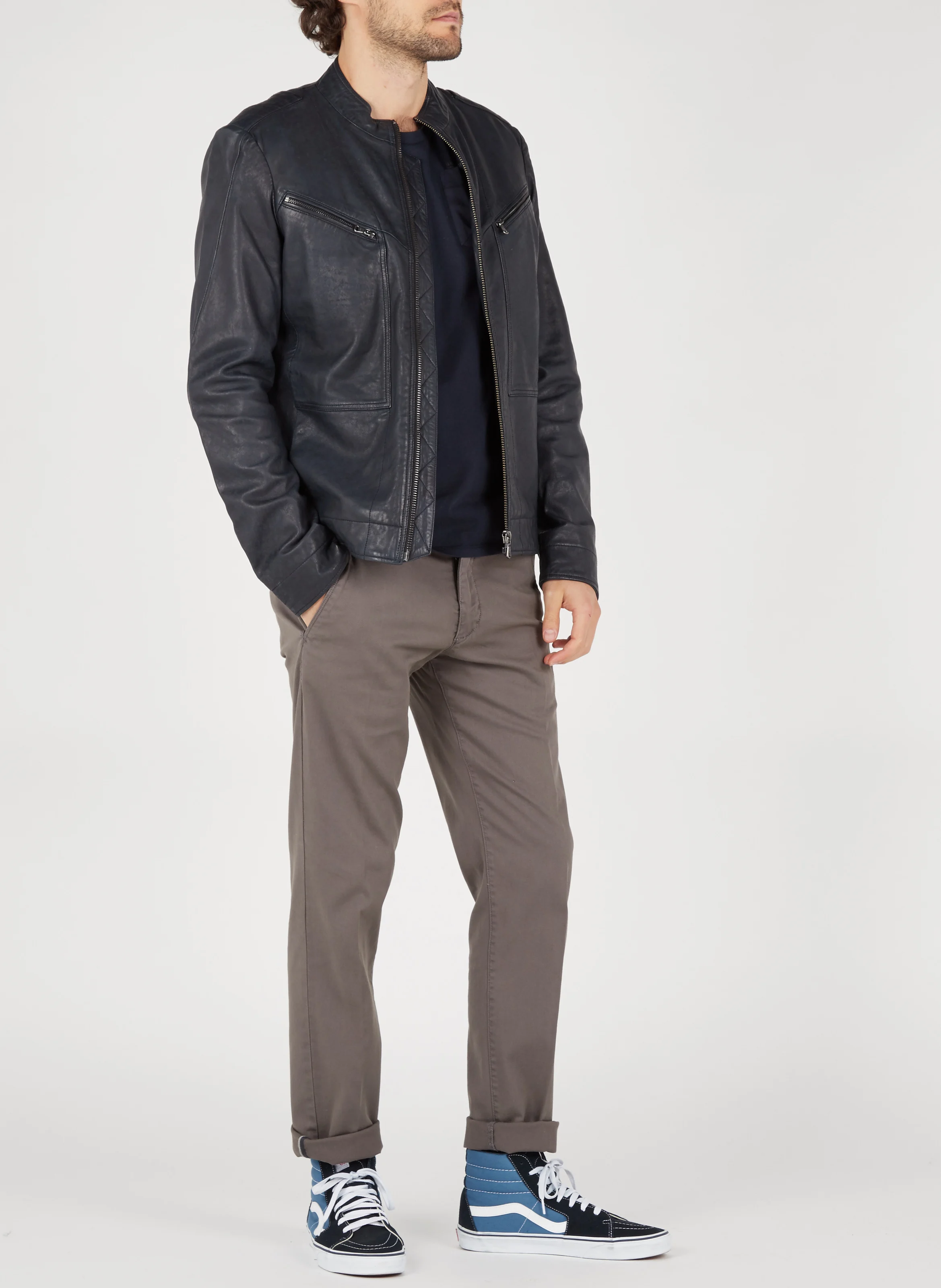 Chino slim-fit en coton mélangé | Gris