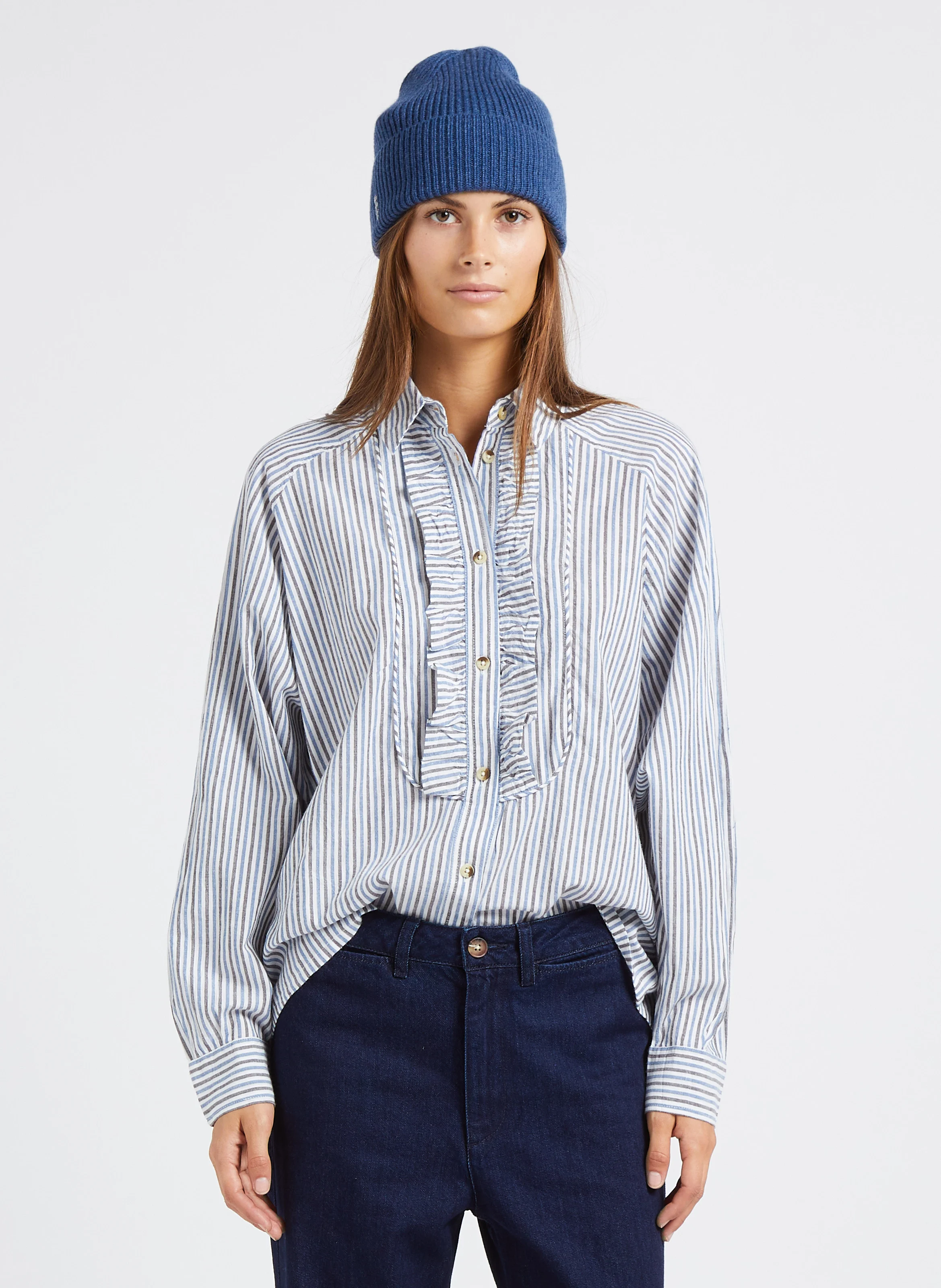 CHORAL - Chemise col classique à rayures en coton bio | Bleu