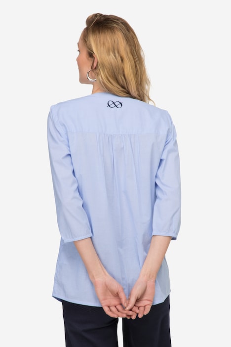 Bluse, Streifen, Stehkragen, 3/4-Ärmel