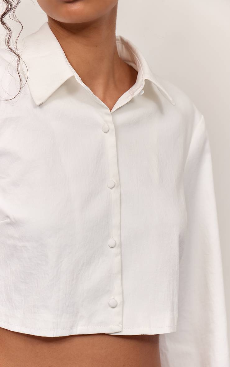 Blanc Chemise Courte Boxy À Détail De Manches