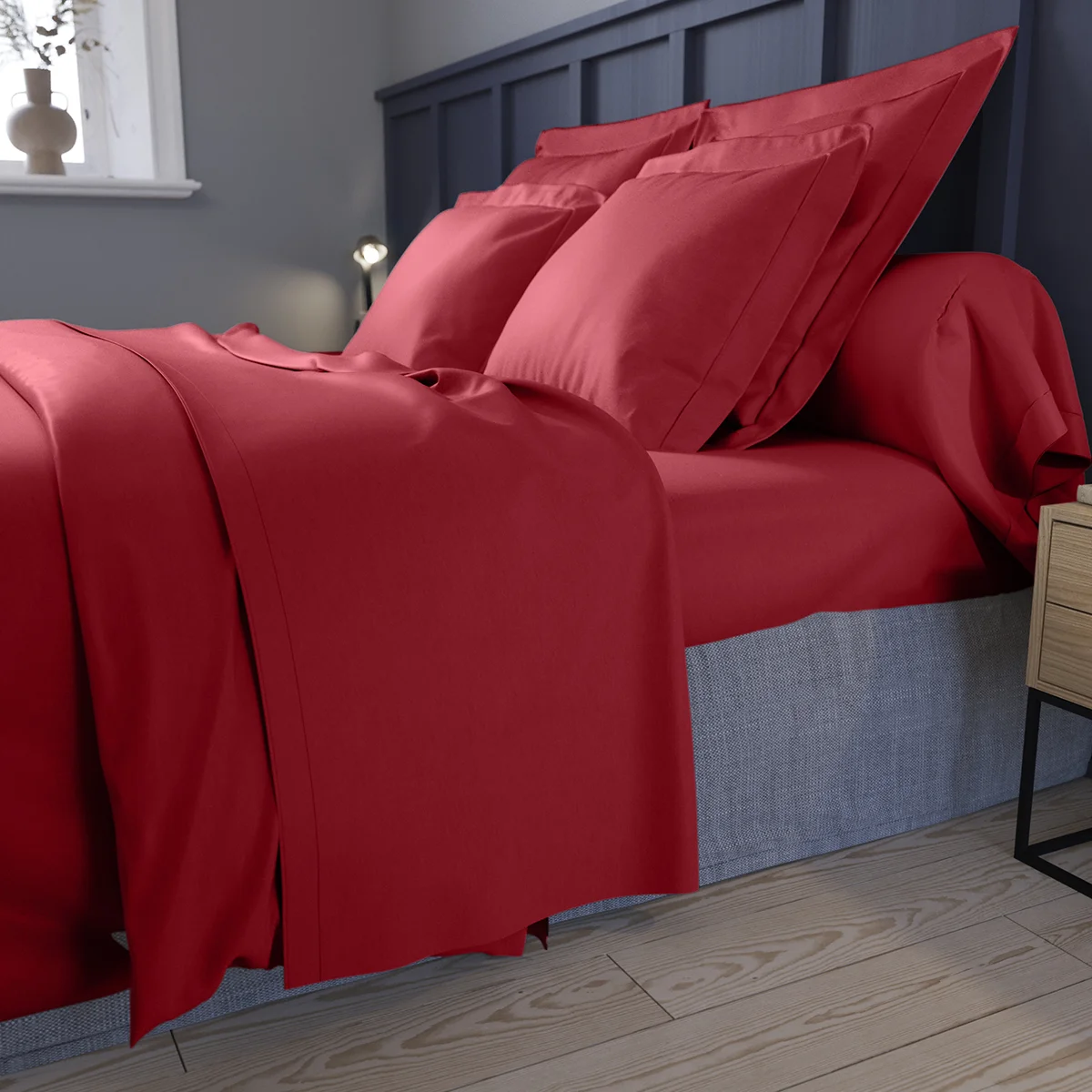 Taie d'oreiller Partition Satin de coton Coloris Rouge