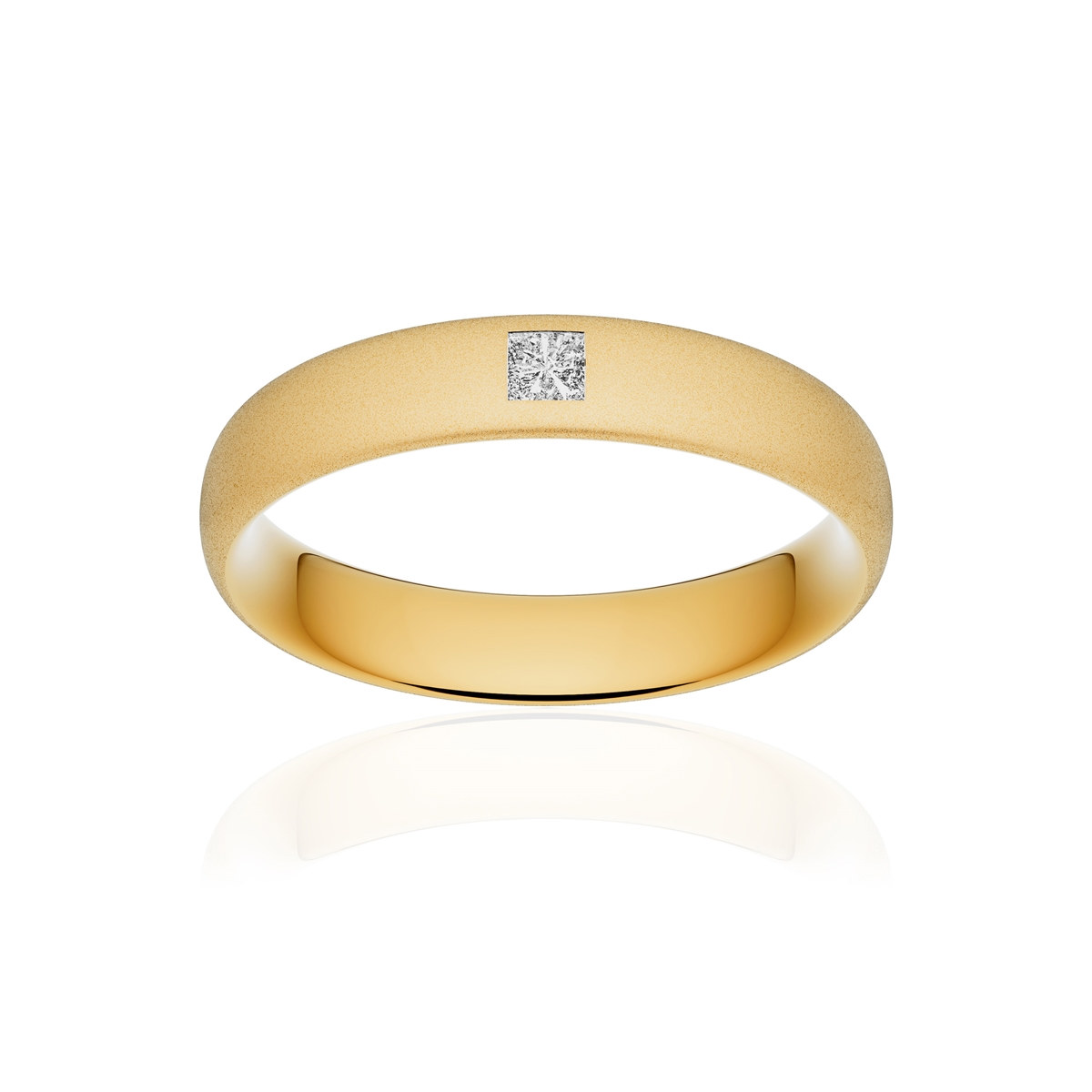 Alliance or 750 jaune sablé ruban confort 4,5mm diamant princesse