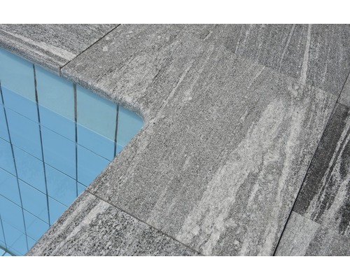 FLAIRSTONE Zwembadrand Arctic Gneiss grijs hoekstuk binnen afgerond 60x35 / 60x35 x 3 cm