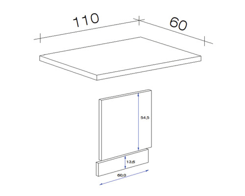 Flex Well vaatwasserpaneel inclusief plint en werkblad. Vaatwasserpaneel voor half-geïntegreerde vaatwasser Tiago, bxdxh 110 x 60 x 85 cm, basaltgrijs mat, gedemonteerd, scharnier omkeerbaar (links of rechts te monteren).