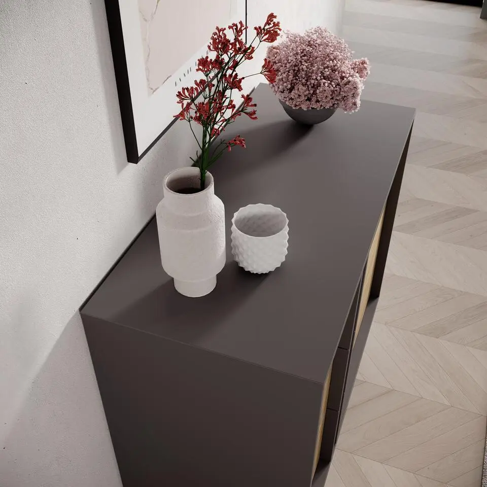Meubella - Antigo - Ladekast met 3 lades - Eiken/Antraciet - 93x43x87 cm