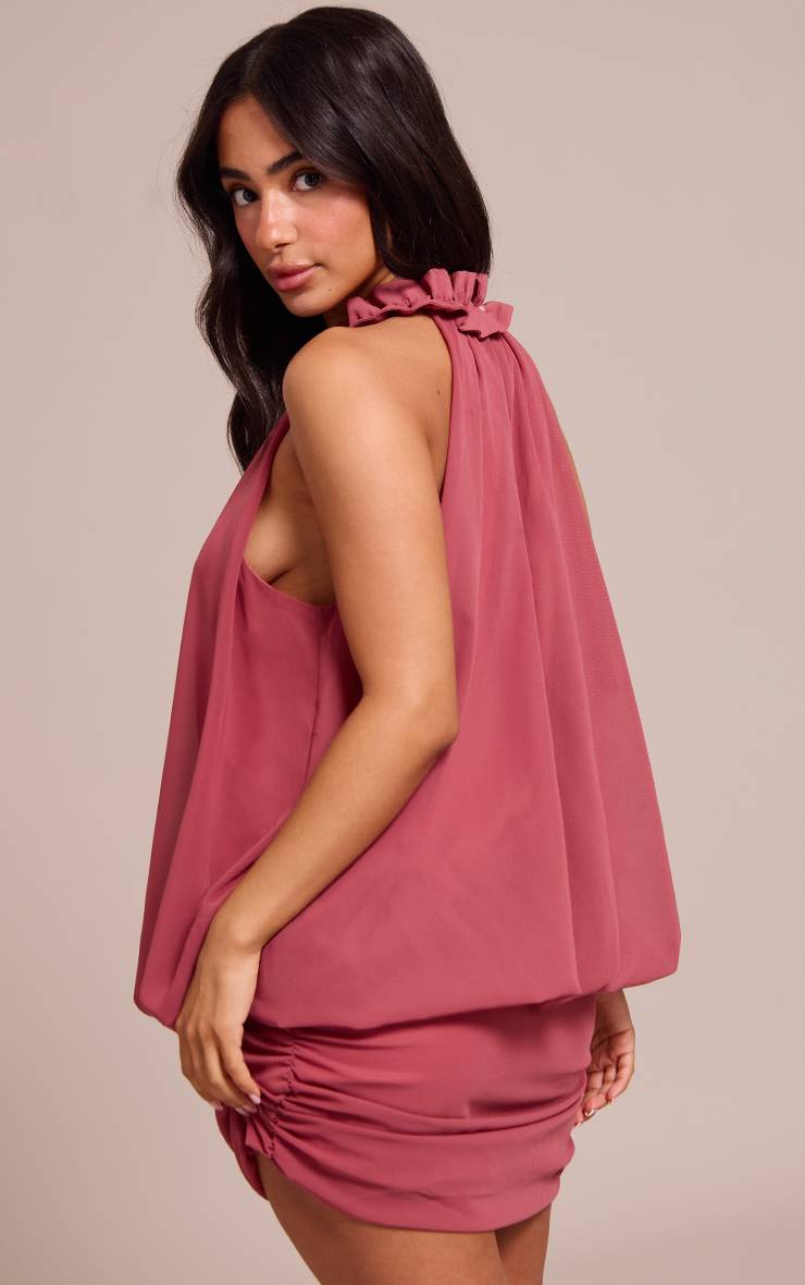 Deep Pink Robe À Col Volantée Petite Taille