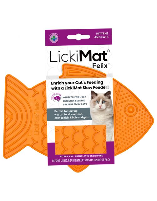 Lickimat Felix - Slowfeeder Voor De Kat - Tegen Schrokken - Kattenvoerbak - 22x16 cm Oranje