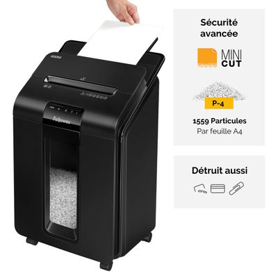 Fellowes AutoMax 100M - destructeur de documents coupe croisée mini-cut - 100 feuilles - Corbeille 23 litres - technologie anti-bourrage