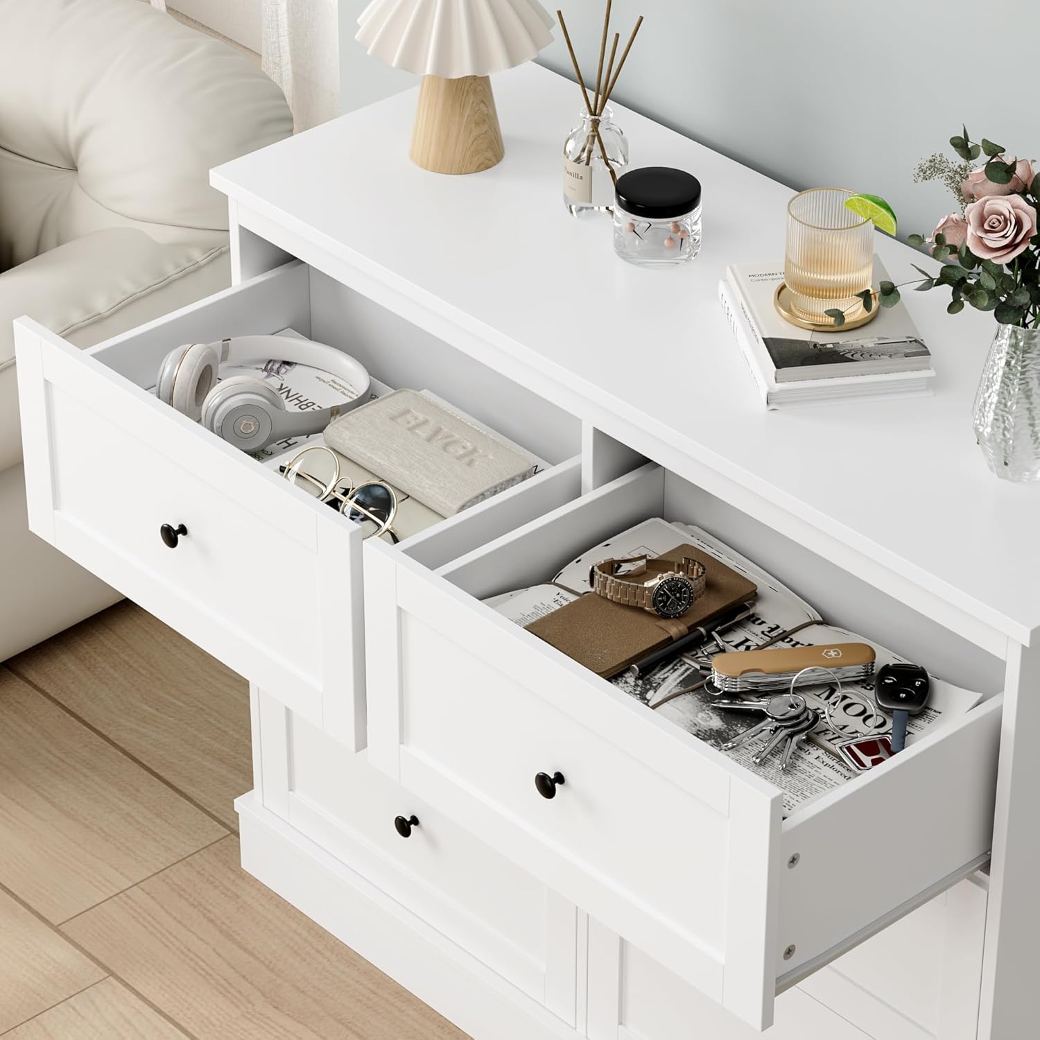 FOREHILL Kommode weiß mit 6 schubladen Kommode für Schlafzimmer, Wohnzimmer, Arbeitszimmer Flur, Sideboard Komodenschrank aus Holz Eckkommode Schubladenschrank weiß 108 x 87 x 40 cm