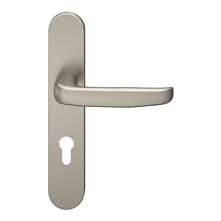 Ensemble poignée sur plaque rondcylindre GoodHome Govlin effet nickel satin gris L.130mm x l.42mm entraxe 165-195mm