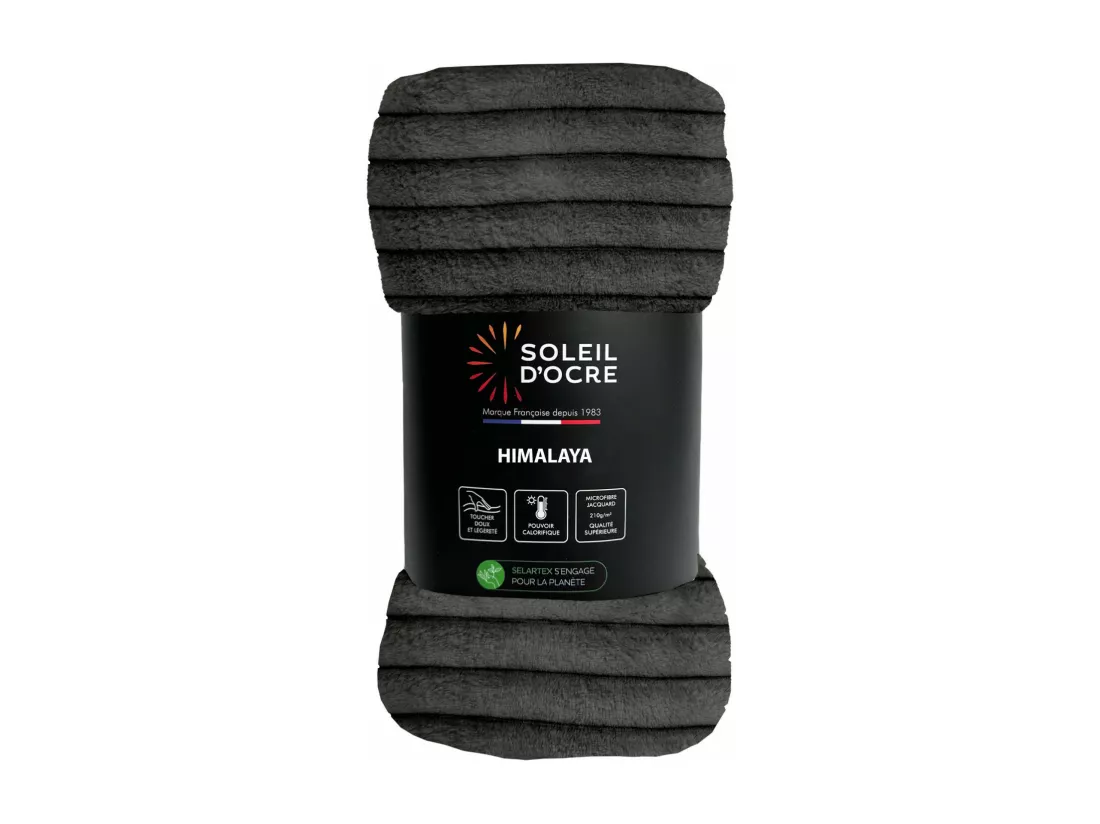 Couvre lit flanelle et velours 220x240 cm HIMALAYA anthracite, par Soleil d'ocre