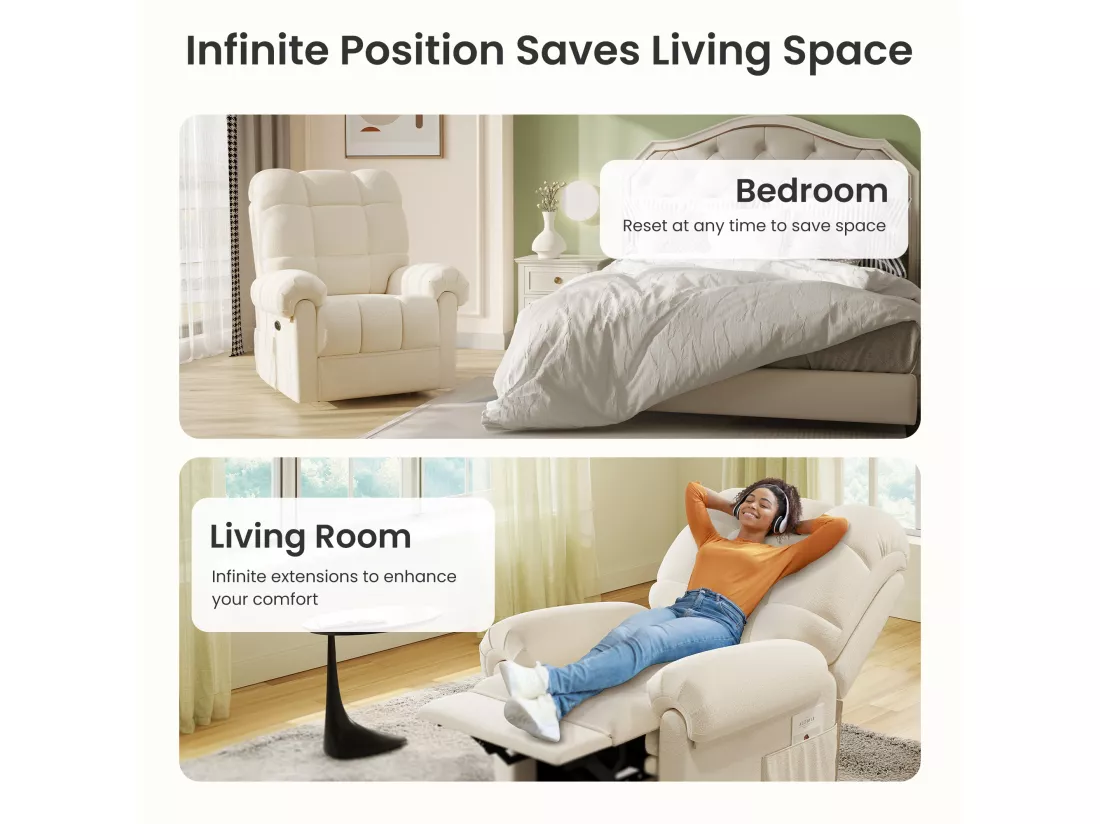 Fauteuil Relax électrique avec Repose-Pieds,Chaise salon en Velours Teddy,Fauteuil à loisirs Réglable,USB,Anti-statique,Confort,96x97x104cm Beige