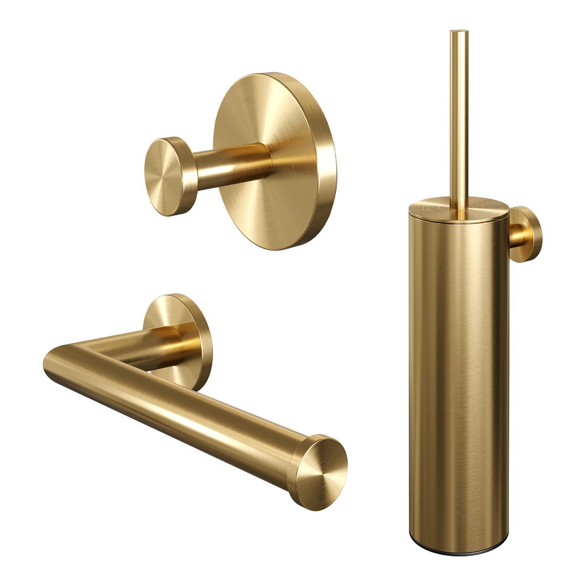 Brauer Gold Edition set met handdoekhaak, toiletrolhouder en toiletborstelset messing geborsteld PVD