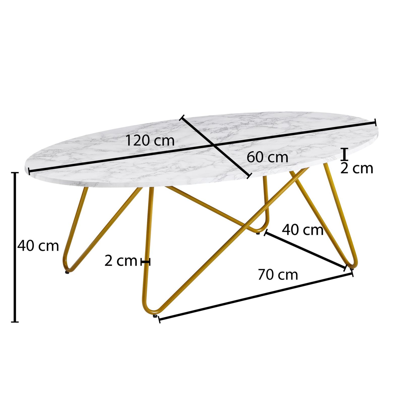 Couchtisch - weiß-goldfarben - Marmoroptik - 120 cm