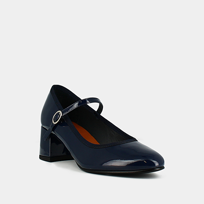 Babies à talons  en cuir verni bleu
