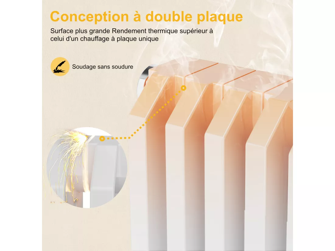 EMKE Radiateur eau chaude horizontal en acier H.60 × L.84 cm 1383 W Le design Chauffage central blanc