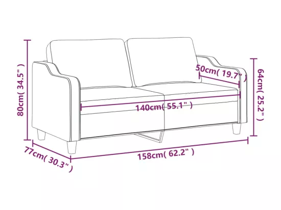 Canapé à 2 places Noir 140 cm Tissu