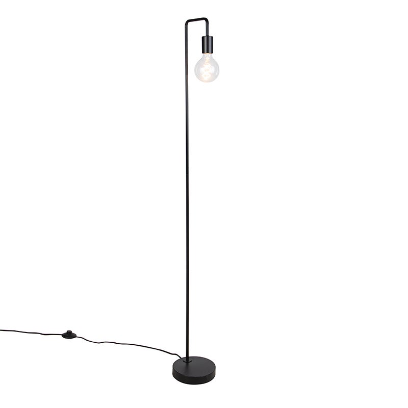 QAZQA - Moderne zwarte vloerlamp | Staande lamp | Lamp | Licht - Easy | Woonkamer | Slaapkamer - Staal, langwerpig - LED-compatibel E27