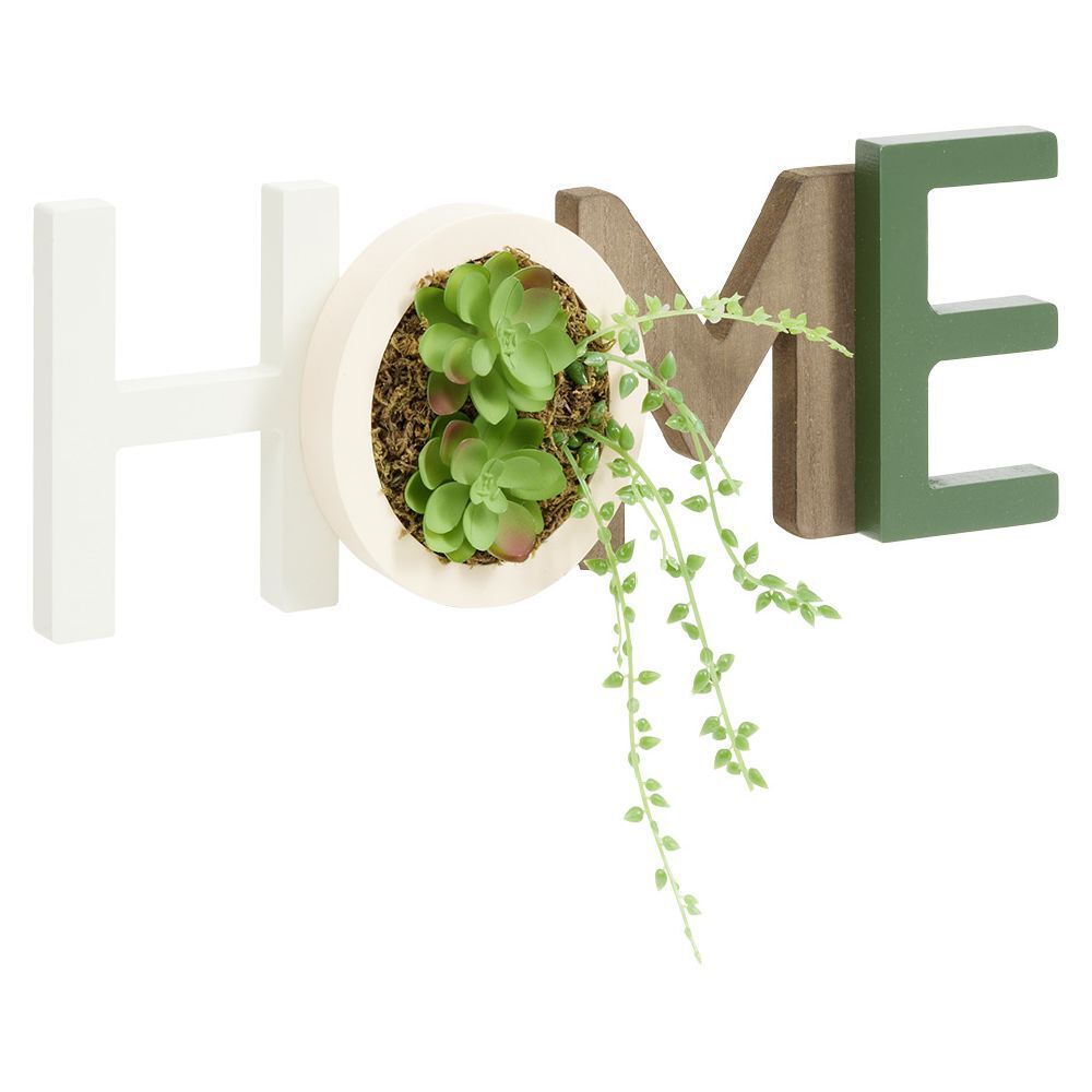 Mot à poser HOME et plante artificielle L40xH15cm