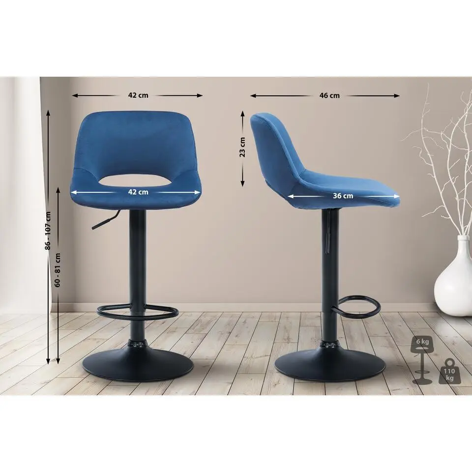 CLP Barkruk Camden Fluweel - blauw