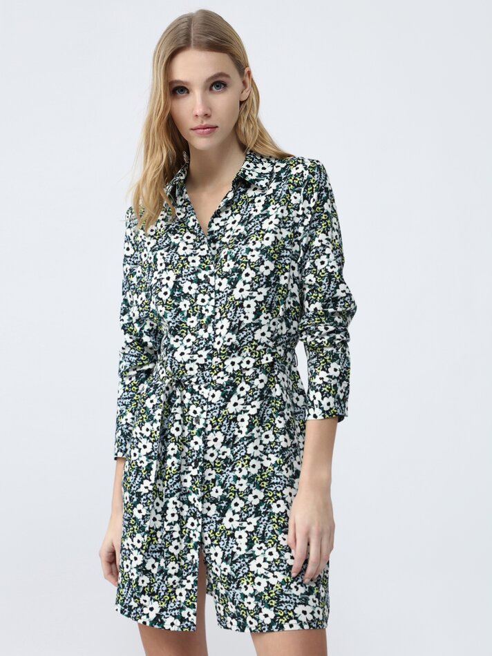 Vestido camisa com gravata - Azul