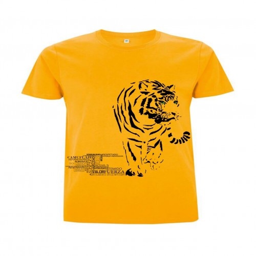 Camiseta de manga curta com estampa de totem animal, algodão orgânico, tigre amarelo para homens
