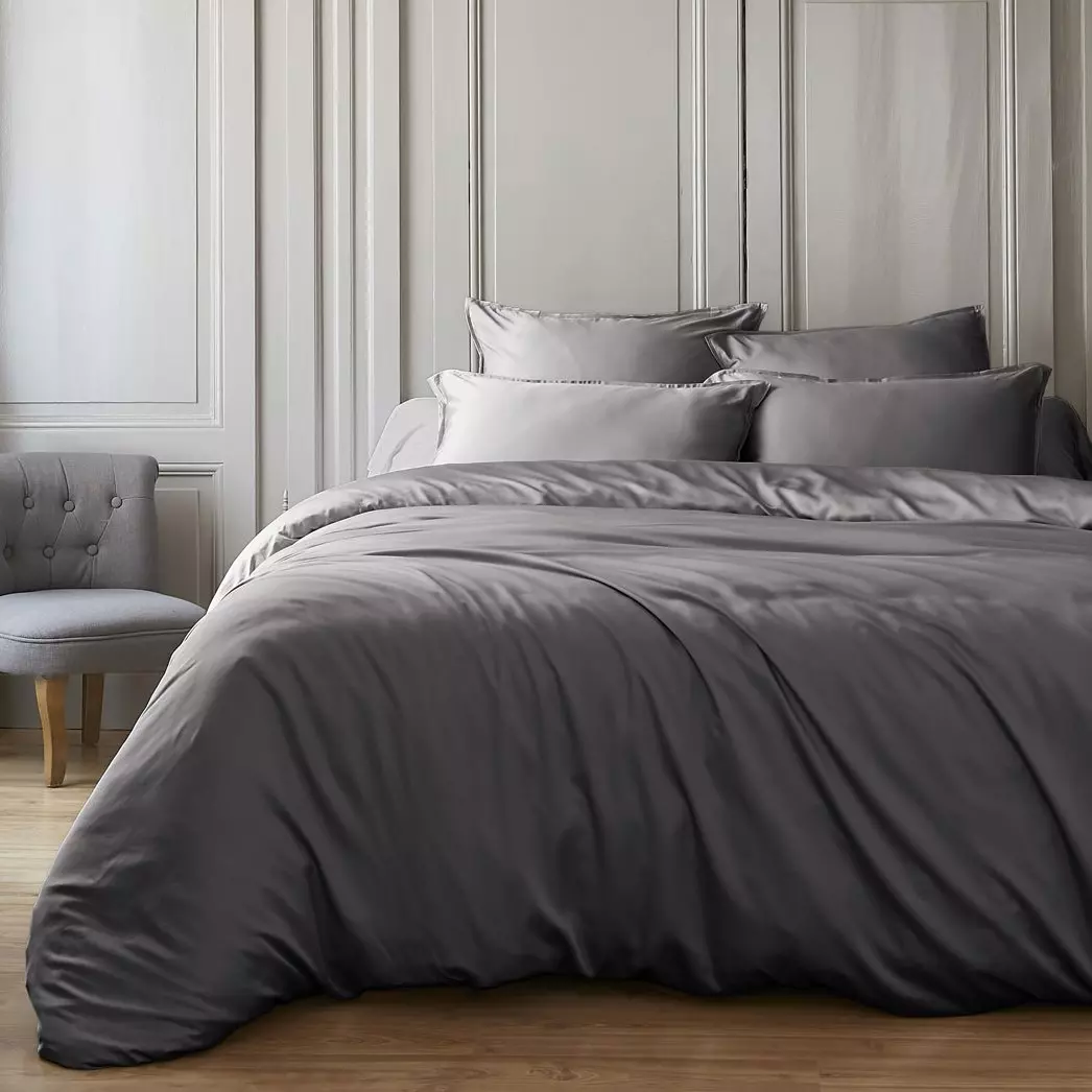 Housse de couette satin de bambou (260 x 240 cm) Salomé Gris granit