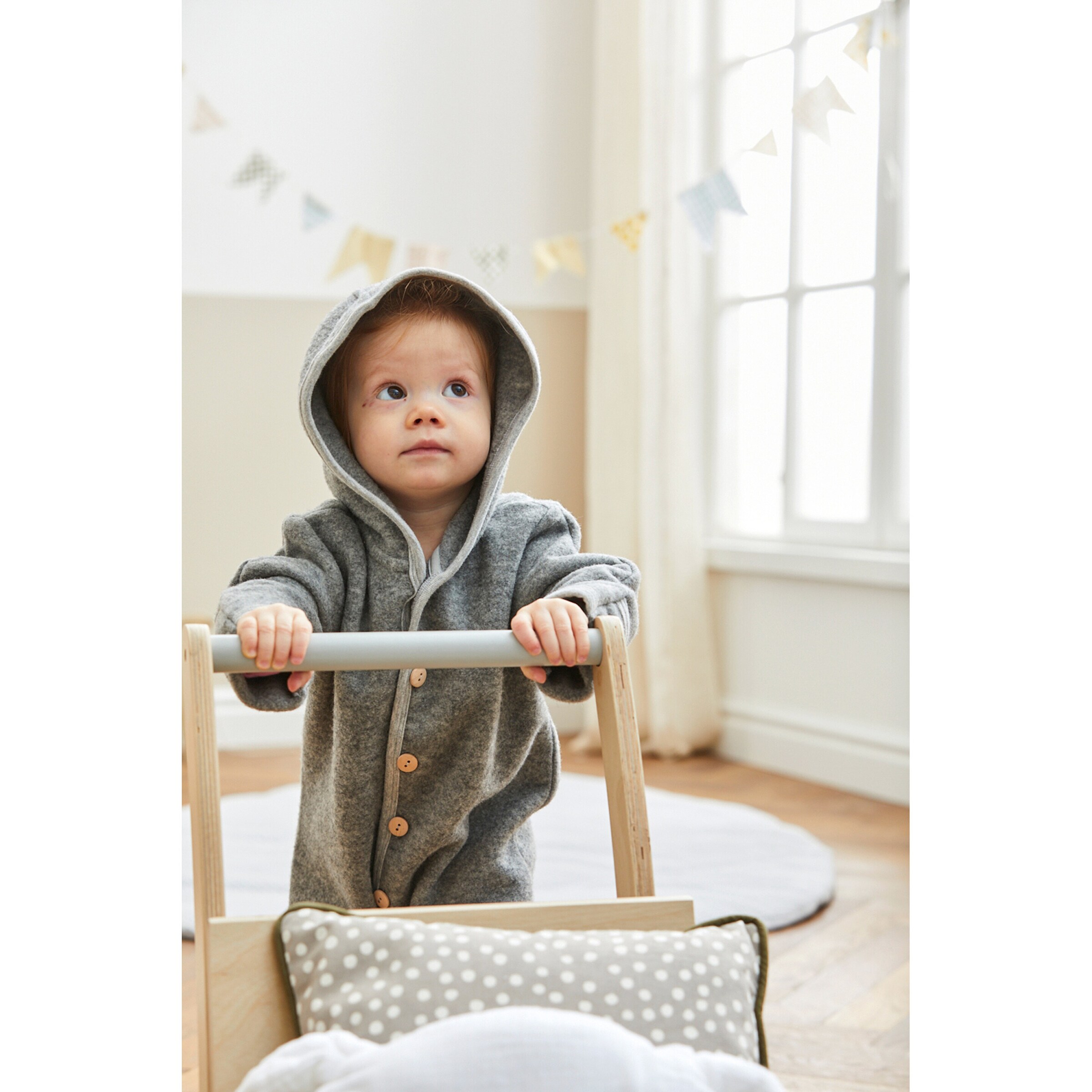 Bornino Wollfleece-Overall mit Klappbündchen aus Merinowolle grau