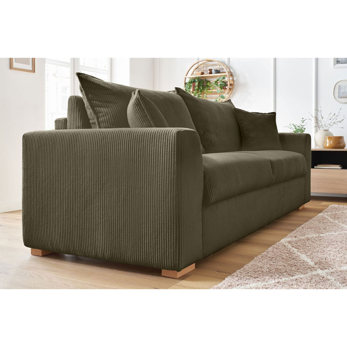 Bobochic Canapé droit convertible express en Velours côtelé 3 places Augustin vert - 205x96x97 cm