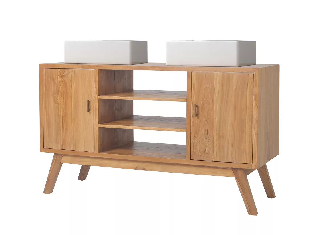 Meuble de salle de bain en teck avec double vasque - 135 cm - GIANYAR